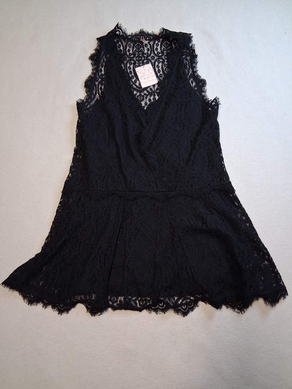 Free People Black Lace V-Neck Sleeveless Overlay Top
